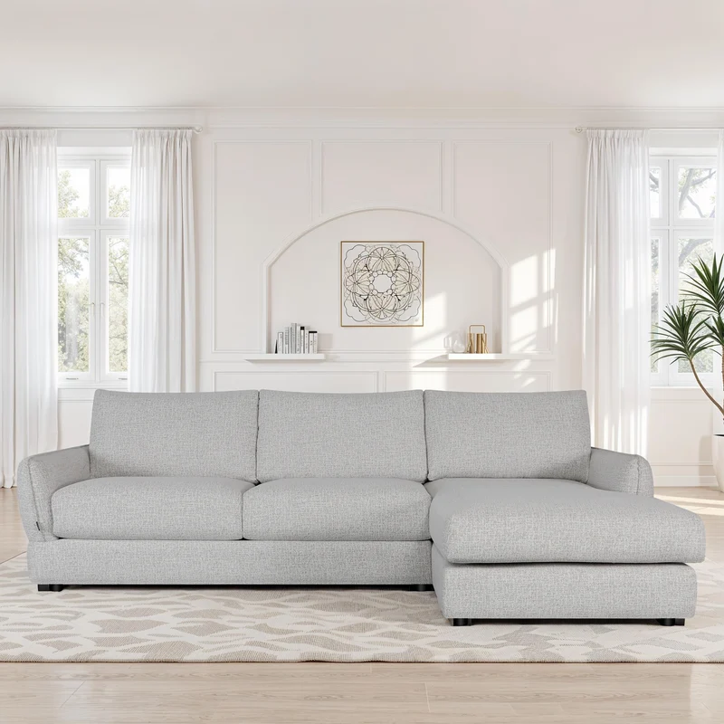 Canapé d'angle convertible en tissu anti tache, 283x170xH90CM - CARMEN