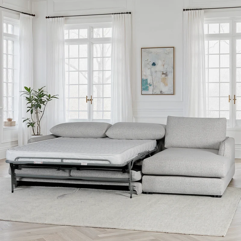 Canapé d'angle convertible en tissu anti tache, 283x170xH90CM - CARMEN