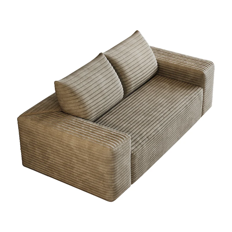 Canapé 2 places loveseat en velours côtelé camel sans montage 180cm MODERNCURTAINART