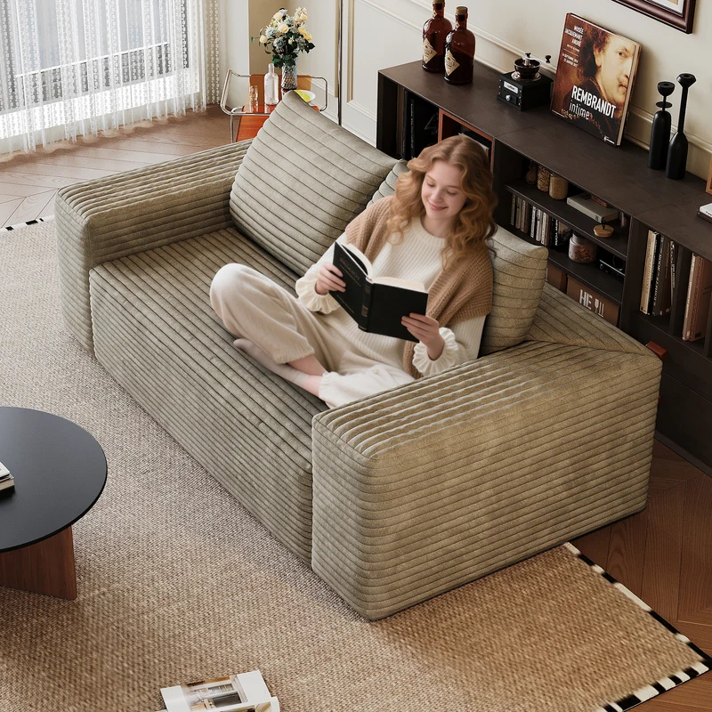 Canapé 2 places loveseat en velours côtelé camel sans montage 180cm MODERNCURTAINART