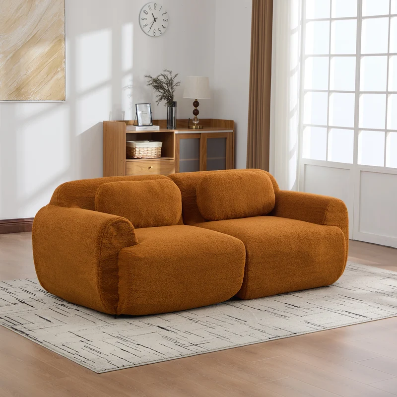 Canapé 2 places modulable en velours côtelé caramel et accoudoirs courbés, sans montage 189x91cm MODERNPLUS