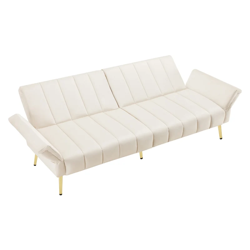 Canapé-lit 3 places convertible en velours beige 5 positions et pieds métal doré 183x76x75cm MODERNSTONEELITE