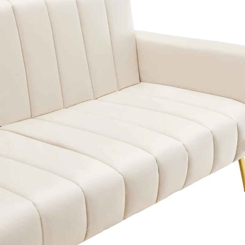 Canapé-lit 3 places convertible en velours beige 5 positions et pieds métal doré 183x76x75cm MODERNSTONEELITE