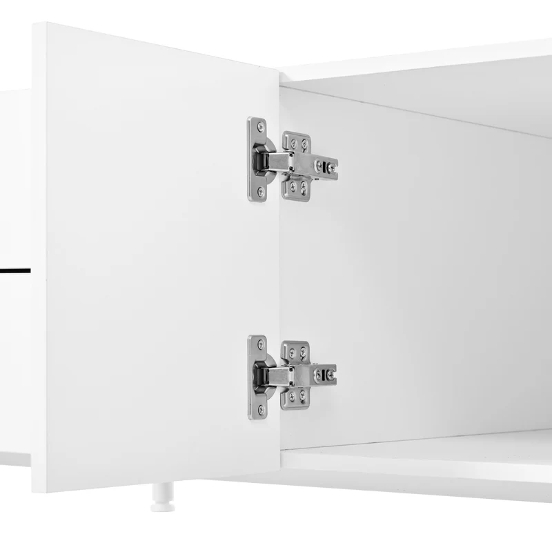 Table basse blanche rectangulaire motif arc 2 tiroirs et 2 portes 100x50cm MODERNDESKSET