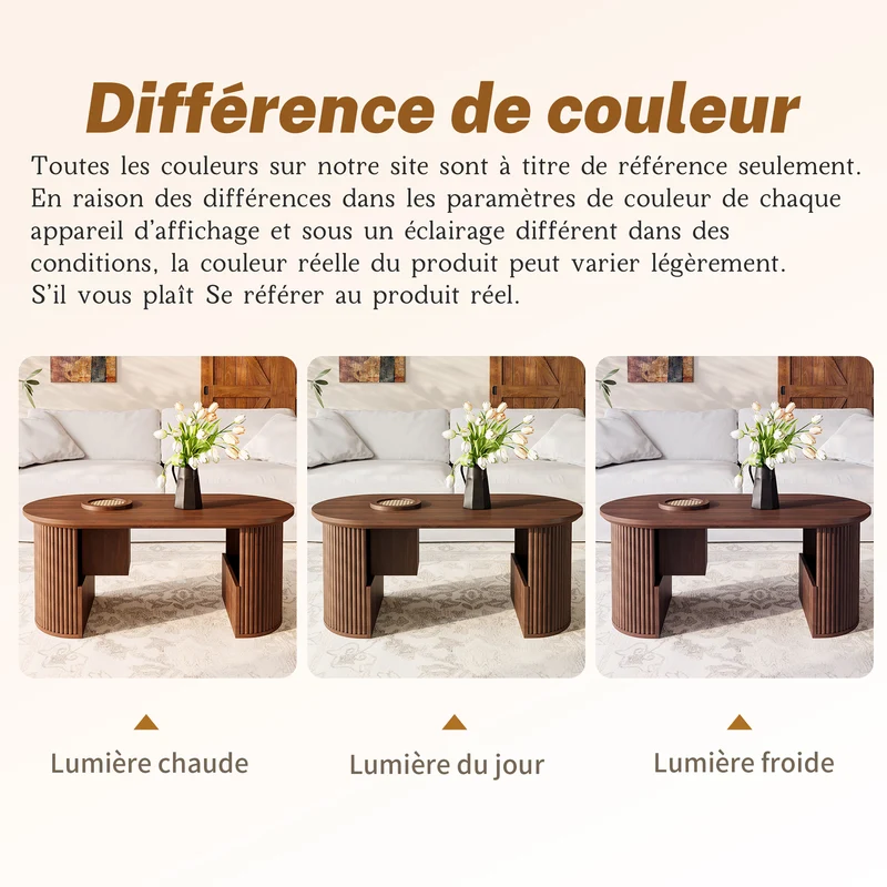 Table basse ovale effet noyer avec rangement tressé 105x50x46,5cm MODERNRACKSET