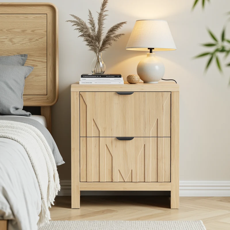 Table de chevet effet chêne 2 tiroirs 48x40x55,5cm, 1 pièce MODERNCONTAINERHOME