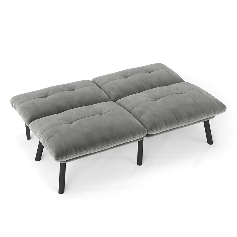 Canapé lit banquette convertible futon CLIC-CLAC en tissu velours gris MOMENTUMKRON
