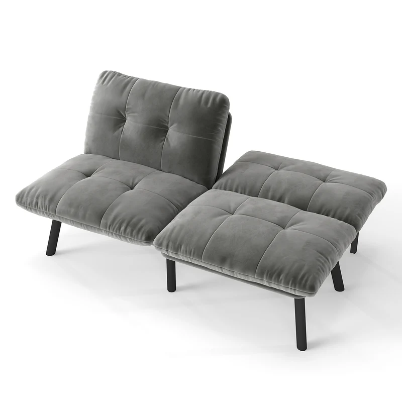 Canapé lit banquette convertible futon CLIC-CLAC en tissu velours gris MOMENTUMKRON