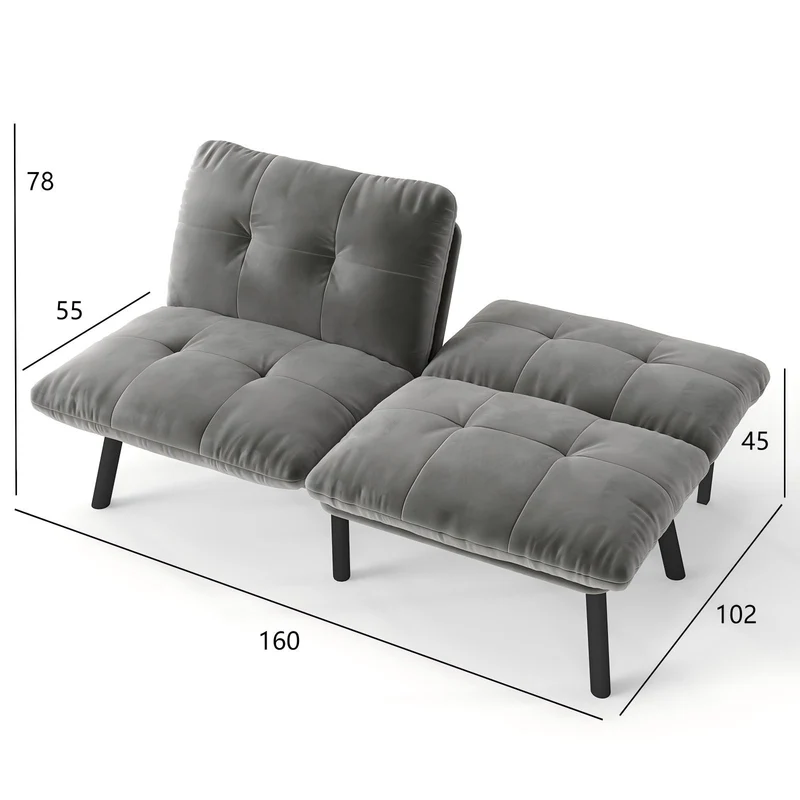 Canapé lit banquette convertible futon CLIC-CLAC en tissu velours gris MOMENTUMKRON