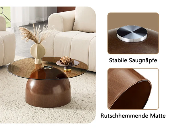 Table basse ronde Ø70cm verre trempé teinté & pied noyer MINIMALISTFLOORHOME
