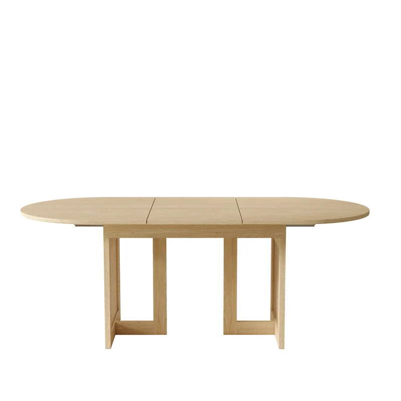 Table de salle à manger extensible effet chêne et pieds en rotin 150/200x90cm MODERNCONTAINERSET