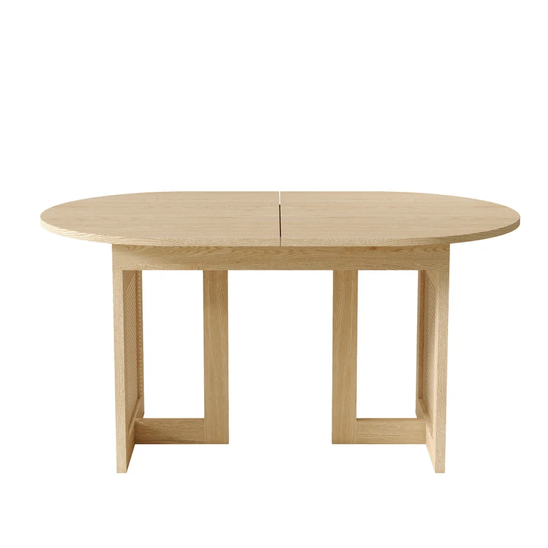 Table de salle à manger extensible effet chêne et pieds en rotin 150/200x90cm MODERNCONTAINERSET