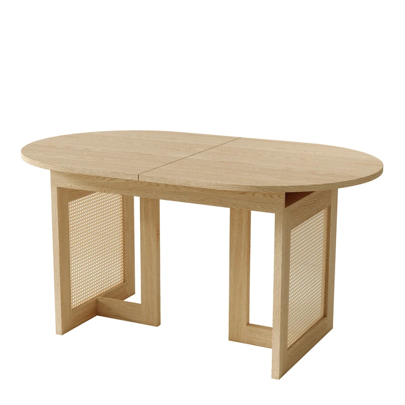 Table de salle à manger extensible effet chêne et pieds en rotin 150/200x90cm MODERNCONTAINERSET