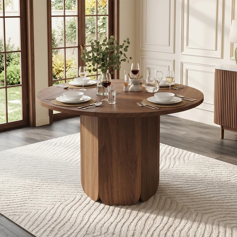 Table de salle à manger ronde effet noyer 4-6 personnes 120 cm MODERNCEILING