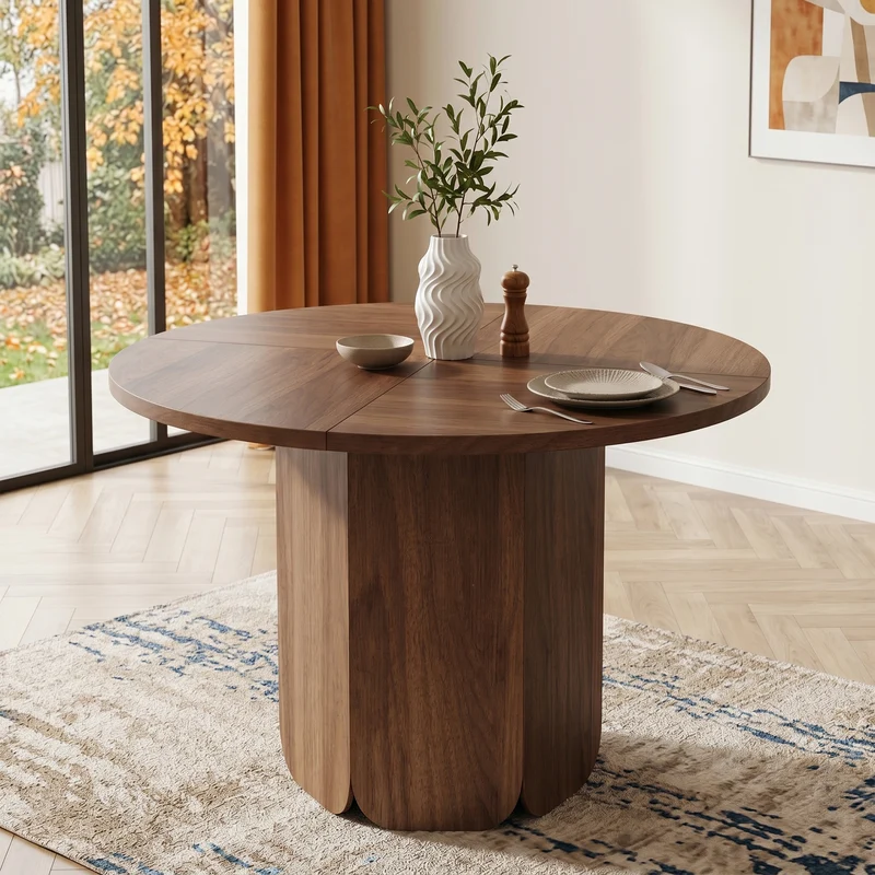 Table de salle à manger ronde effet noyer 4-6 personnes 120 cm MODERNCEILING
