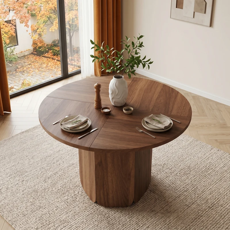 Table de salle à manger ronde effet noyer 4-6 personnes 120 cm MODERNCEILING