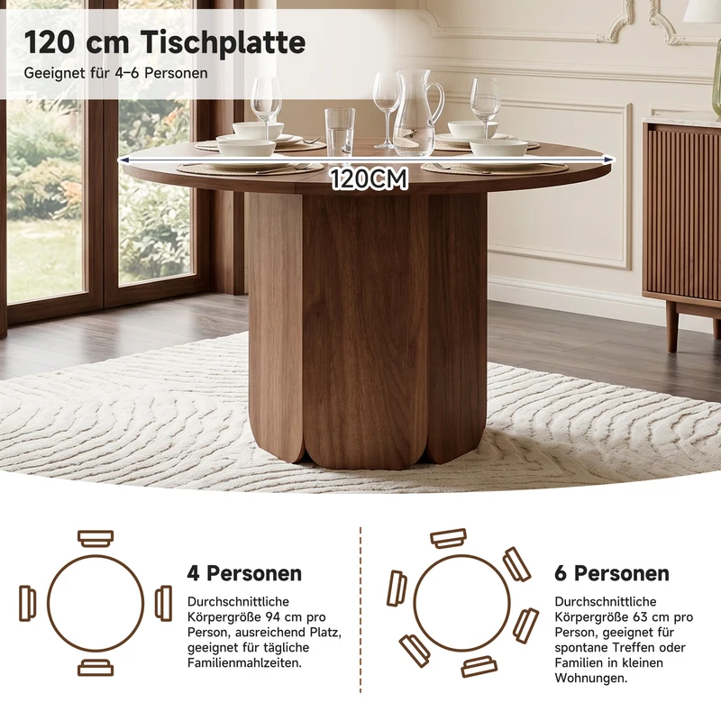 Table de salle à manger ronde effet noyer 4-6 personnes 120 cm MODERNCEILING