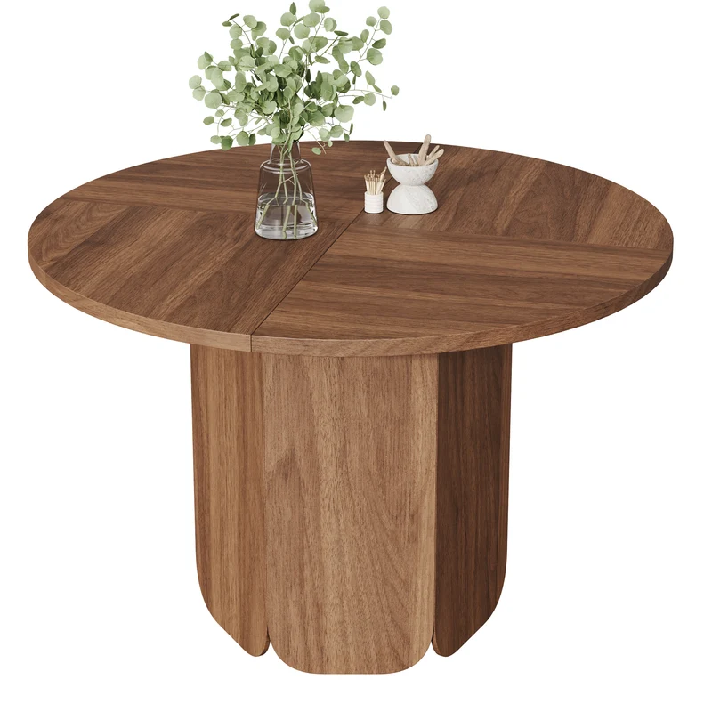 Table de salle à manger ronde effet noyer 4-6 personnes 120 cm MODERNCEILING