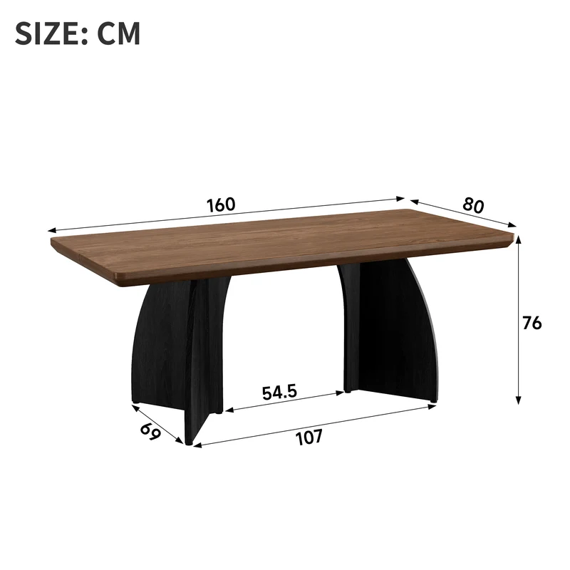 Table à manger moderne effet noyer, plateau épais de 4 cm et pieds sculpturaux 160x80 cm MODERNIRONSTYLE