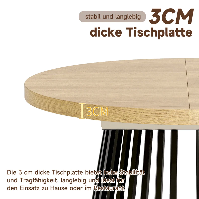 Table à manger extensible ronde ovale effet chêne avec piétement ajouré 3 longueurs 100/138/176 cm 4-8 personnes MODERNPANEL