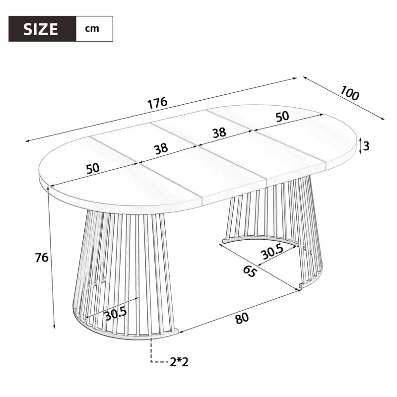Table à manger extensible ronde ovale effet chêne avec piétement ajouré 3 longueurs 100/138/176 cm 4-8 personnes MODERNPANEL