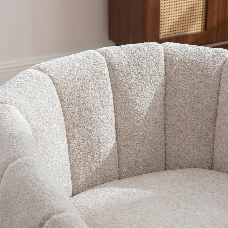 Fauteuil pivotant 360° en chenille beige, design citrouille, pied métal MODERNPANELHOME