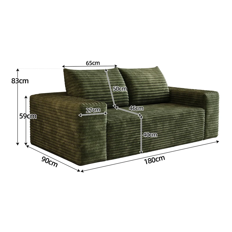 Canapé 2 places Loveseat en velours côtelé vert sans montage 180x90x83cm MODERNCURTAINHOME