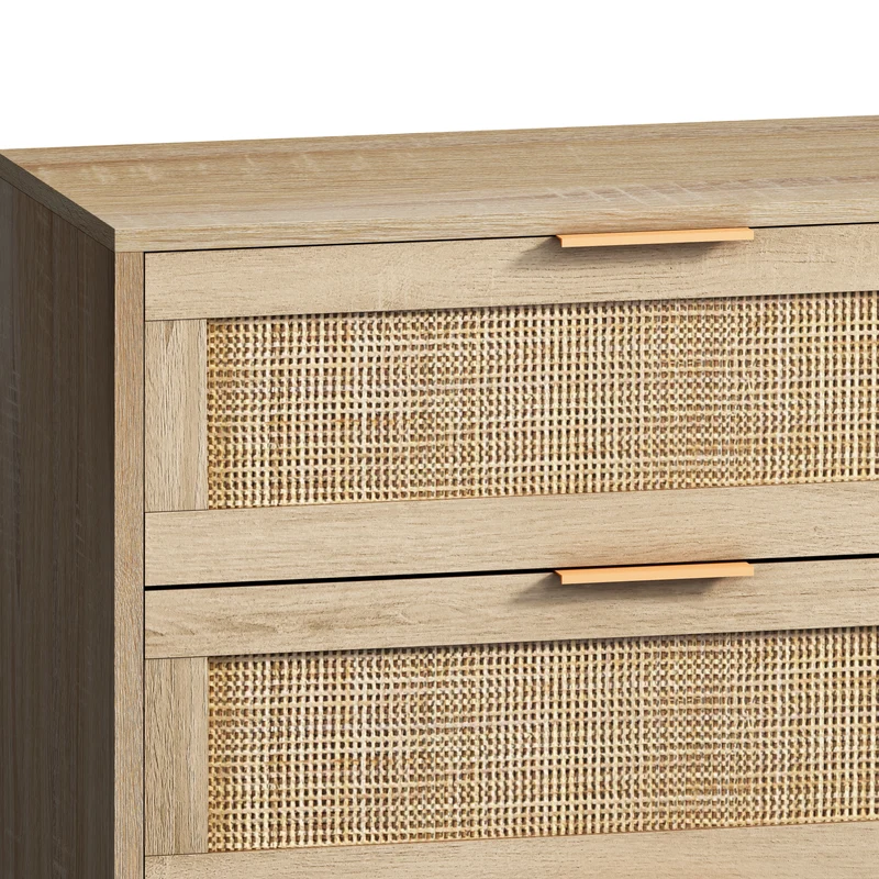 Buffet élégant effet bois 6 tiroirs avec rotin PHOTTU 130 WOOD