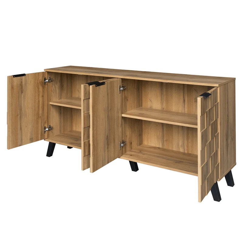Buffet moderne effet bois à 4 portes 160,5x35,5x78cm OCAERS