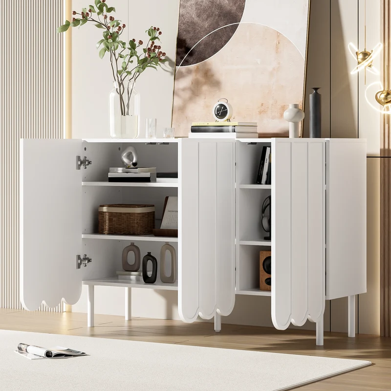 Buffet blanc moderne avec 3 portes ondulées et étagères réglables ROYALJEL