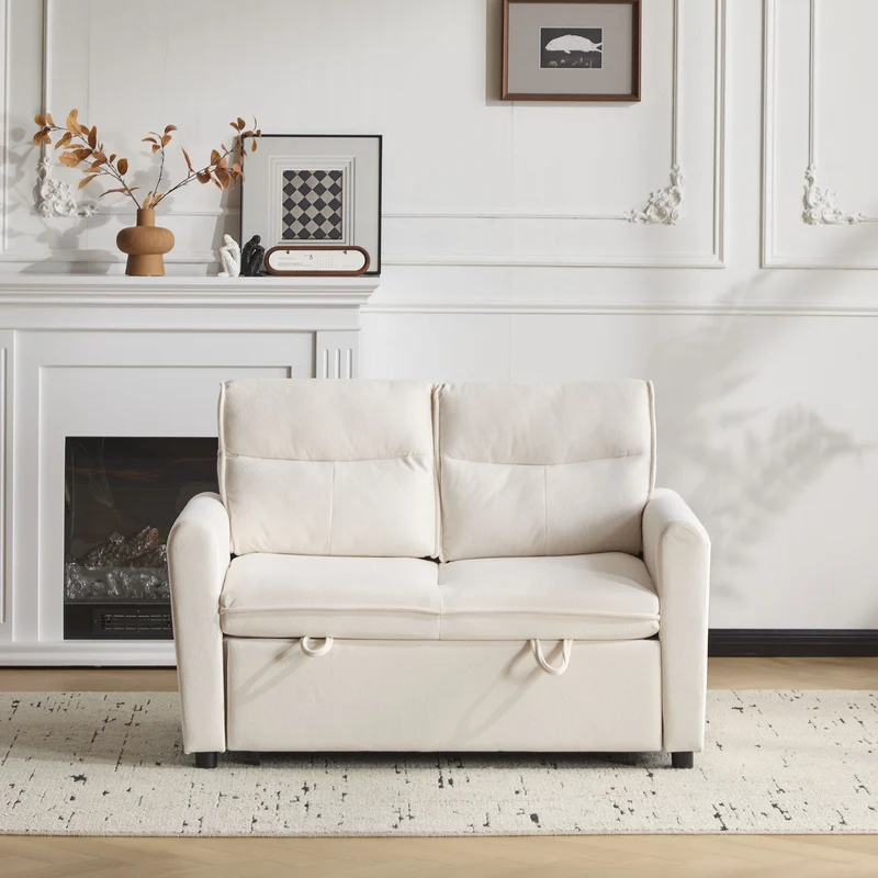 Canapé-lit convertible 2 places velours beige clair, dossier 5 positions RIDGEGLEN