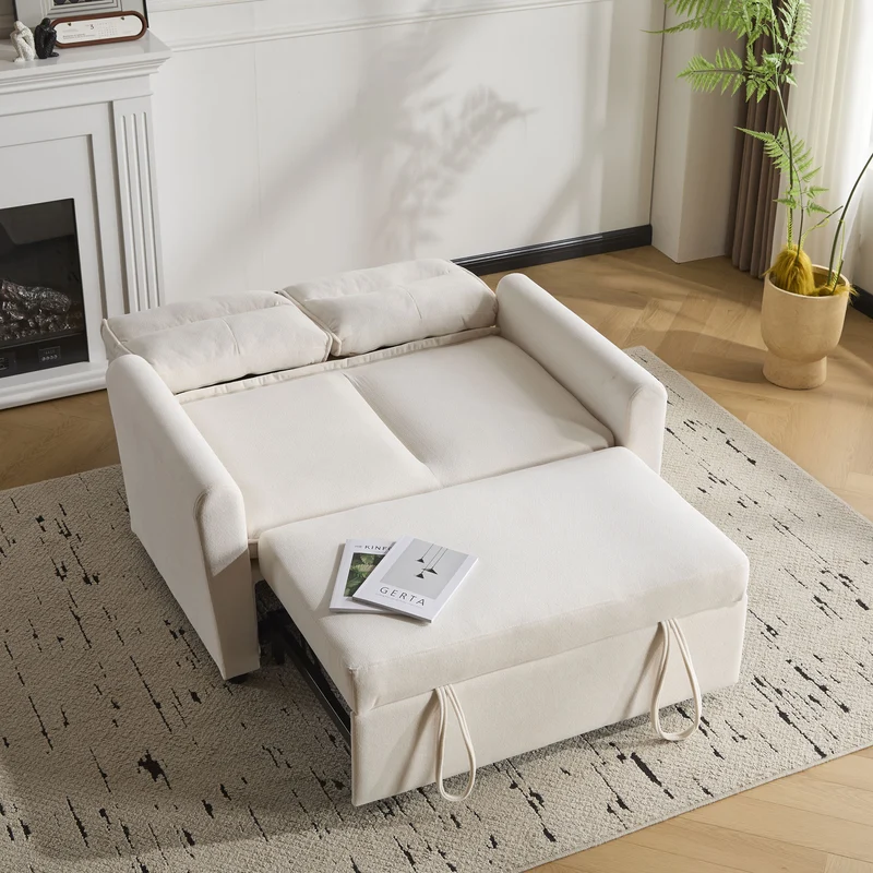 Canapé-lit convertible 2 places velours beige clair, dossier 5 positions RIDGEGLEN