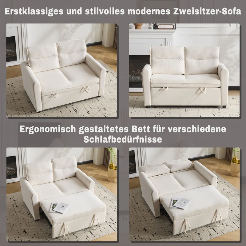 Canapé-lit convertible 2 places velours beige clair, dossier 5 positions RIDGEGLEN