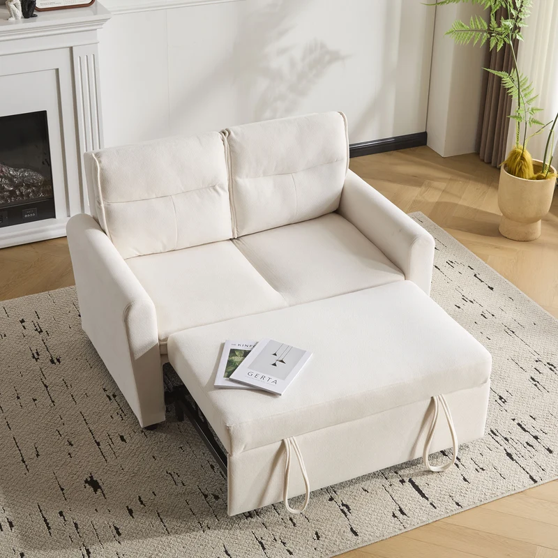 Canapé-lit convertible 2 places velours beige clair, dossier 5 positions RIDGEGLEN