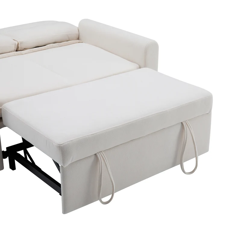 Canapé-lit convertible 2 places velours beige clair, dossier 5 positions RIDGEGLEN
