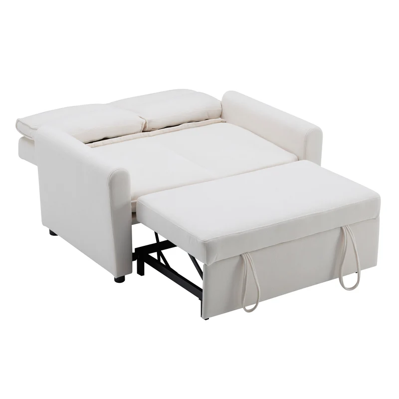 Canapé-lit convertible 2 places velours beige clair, dossier 5 positions RIDGEGLEN