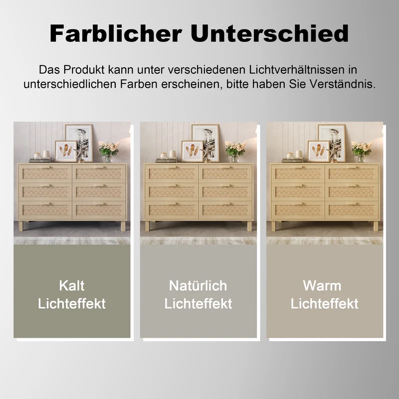 Buffet effet bois naturel 6 tiroirs en rotin FERNVALE