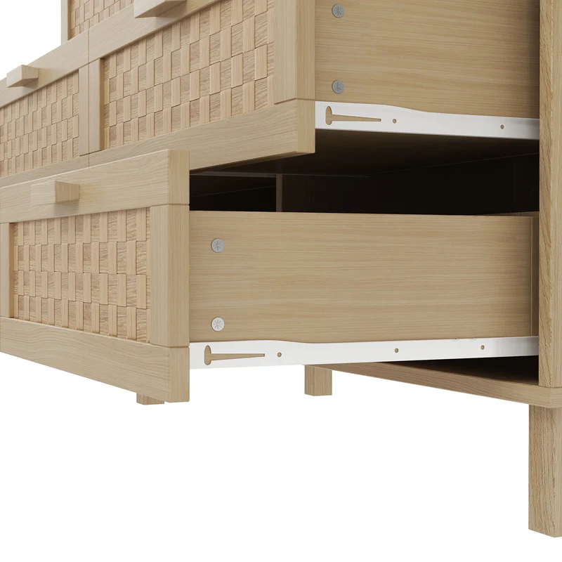Buffet effet bois naturel 6 tiroirs en rotin FERNVALE