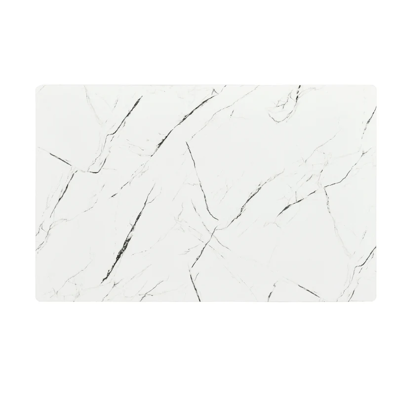 Table de salle à manger rectangulaire effet marbre blanc de style scandinave pieds points dorés 110x70cm WHALEN MARBLE TABLE BG