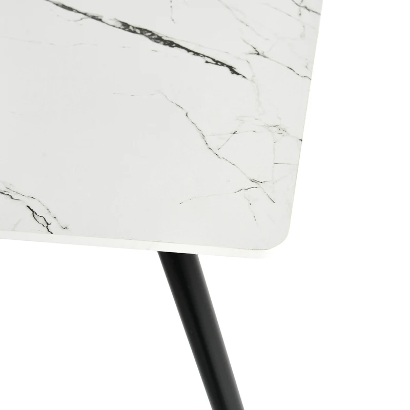 Table de salle à manger rectangulaire effet marbre blanc de style scandinave pieds points dorés 110x70cm WHALEN MARBLE TABLE BG
