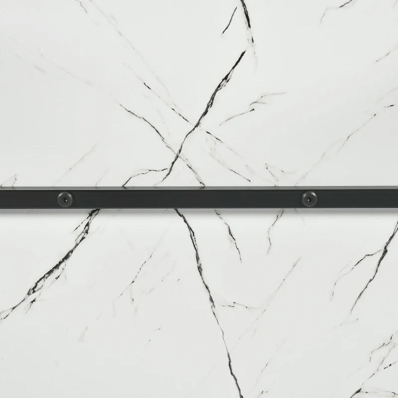 Table de salle à manger rectangulaire effet marbre blanc de style scandinave pieds points dorés 110x70cm WHALEN MARBLE TABLE BG