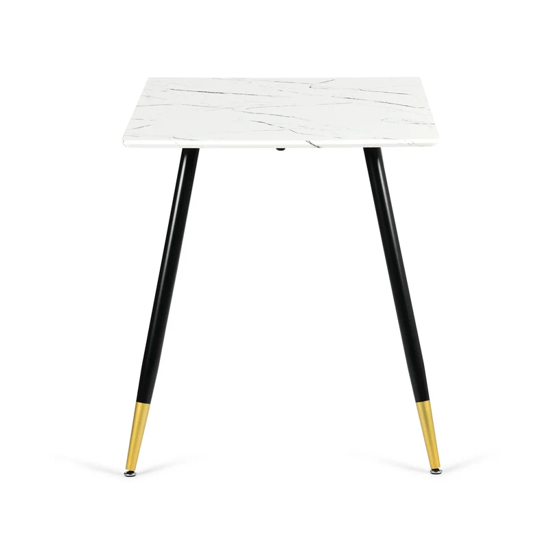 Table de salle à manger rectangulaire effet marbre blanc de style scandinave pieds points dorés 110x70cm WHALEN MARBLE TABLE BG