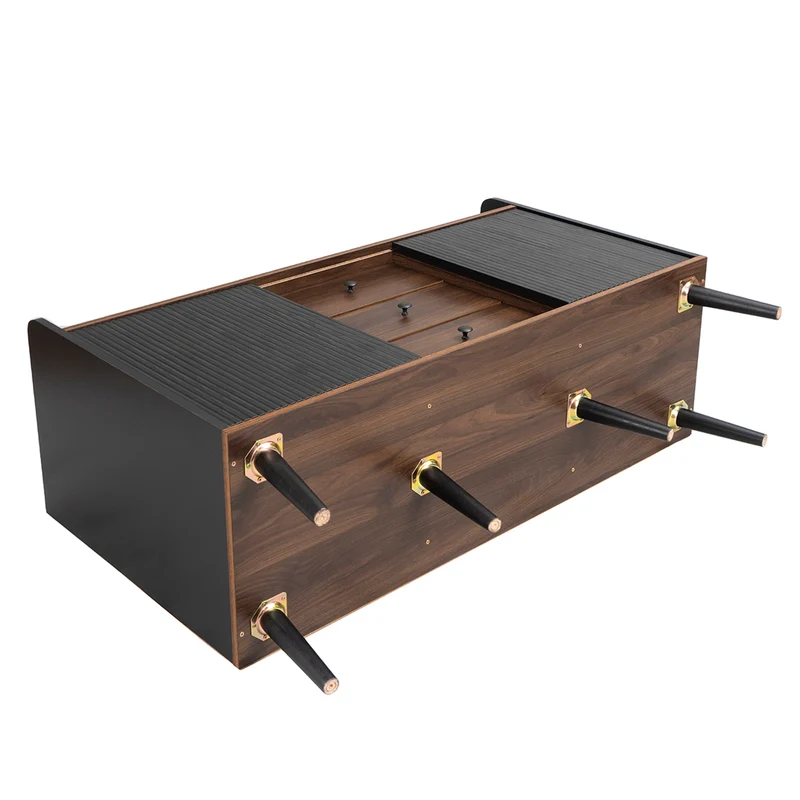 Buffet élégant vintage effet bois noyer et noir avec 2 portes coulissantes VEKAID BLACK