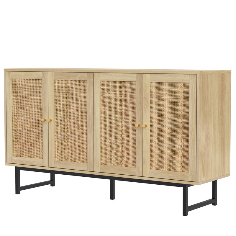 Buffet naturelle effet bois 4 portes en rotin 140*39*80cm STIQNOID