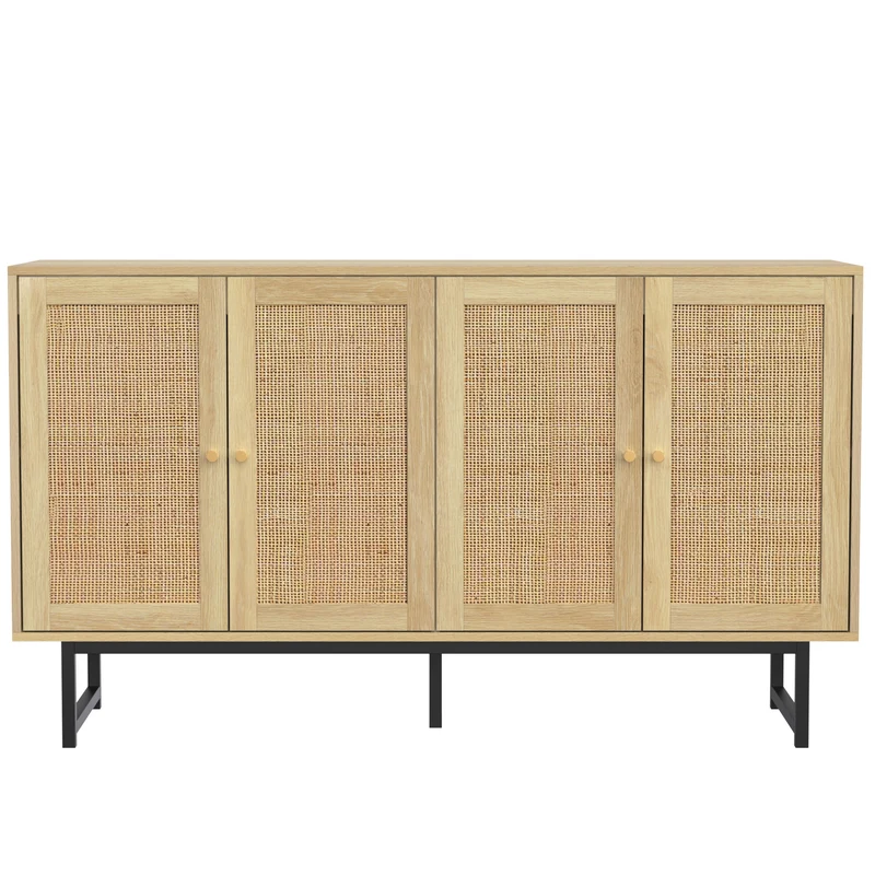Buffet naturelle effet bois 4 portes en rotin 140*39*80cm STIQNOID