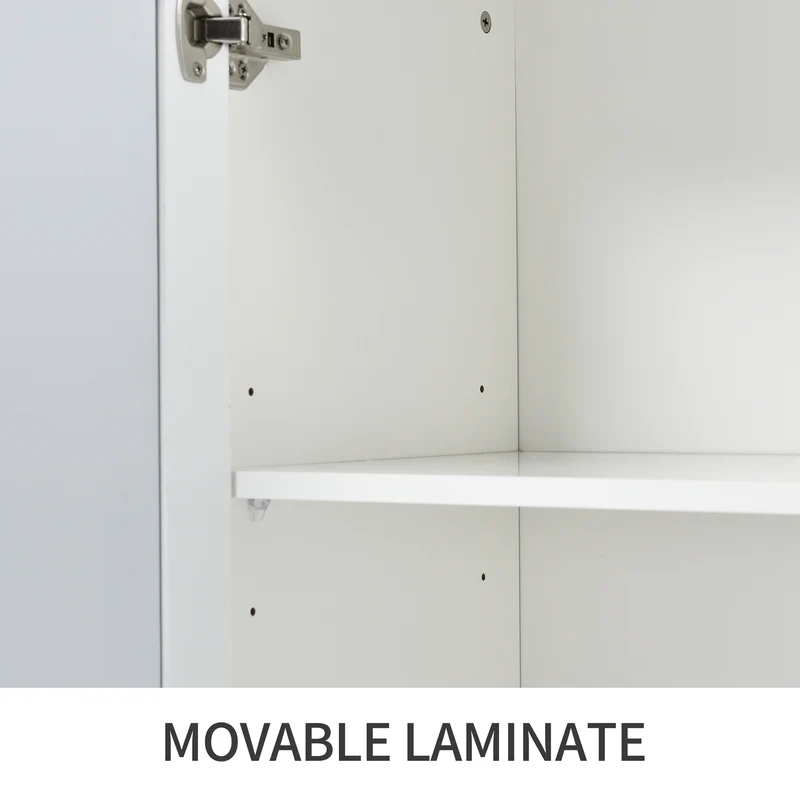 Buffet blanc design 4 portes miroir motif géométrique et poignées en cristal froid 160*40*84cm VOVRATH WHITE