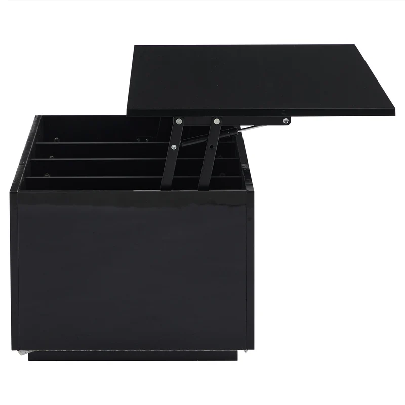 Table basse relevable noire brillante avec éclairage LED 100*50*35 cm OKRUITS BLACK
