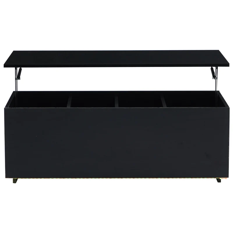 Table basse relevable noire brillante avec éclairage LED 100*50*35 cm OKRUITS BLACK