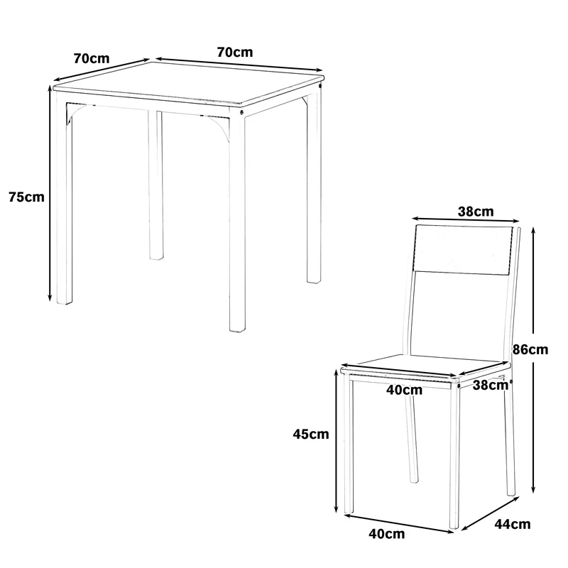 Ensemble table et 2 chaises de salle à manger style indus pour balcon ou salle à manger ou salon marron vintage FILZAIR
