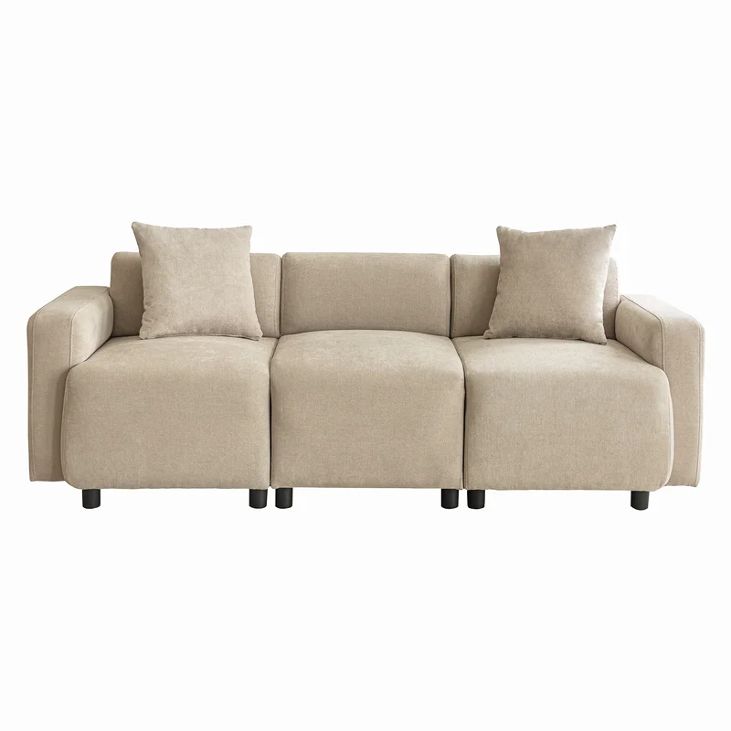 Canapé moderne rembourrés tissu chenille beige 3 places avec coussins SHIDADS BEIGE 3 SEATS